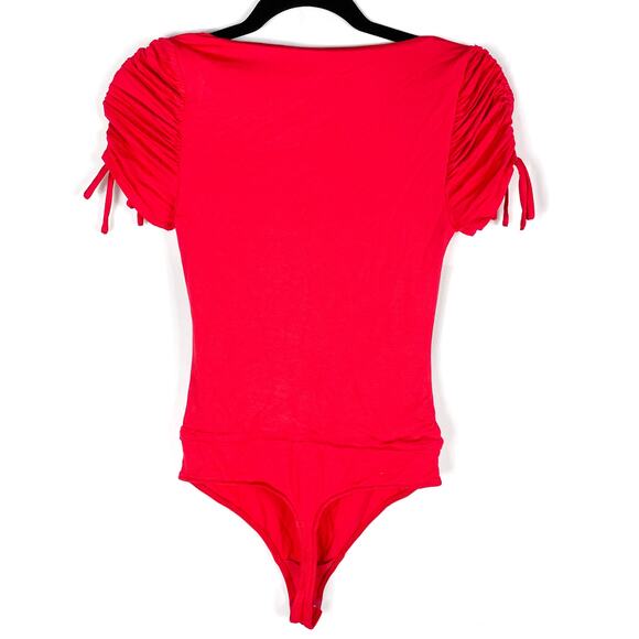 Lovers & Friends Jupiter Bodysuit Red‎ Front Ruched Sz S Pull On Short Sleeve - Picture 13 of 13